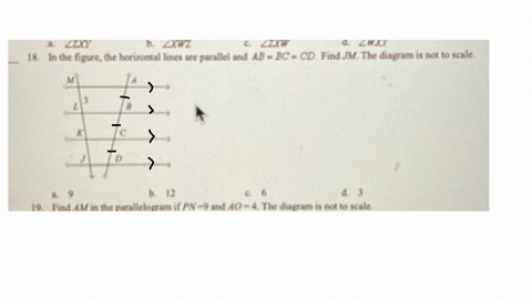 a-angle-z-x-y-b-triangle-x-w-z-c-angle-z-k-w-d-angle-w-x-y-18-in-the-figare-the-horizontal-lines-ase-parallel-and-a-bb-cc-d-find-m-the-disgram-is-not-to-scale-a-9-b-12-6-6-d-3-19-find-a-m-in-the-paral