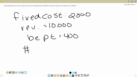 the-breakeven-point-of-a-firm-is-400-units-in-terms-of-quantity-and-10000birr-in-terms-of-revenue-fixed-cost-is-2000-birr-a-determine-the-revenue-cost-and-profit-function-in-terms-of-quantit-72503