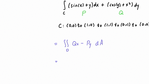 use-greens-theorem-to-evaluate-i-c-sin-x-y-dx-cos-y-x-2-dy-where-c-is-the-square-con-sisting-of-the-line-segments-from-0-0-to-1-0-from-1-0-to-1-1-from-1-1-to-1-0-and-from-1-0-to-0-0-88715