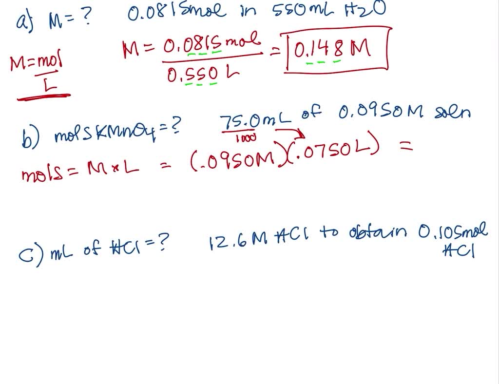 SOLVED: (a) Calculate the molarity of a solution made by dissolving 0. ...