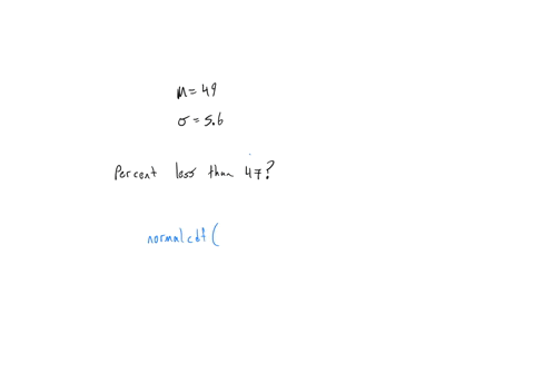 the-weights-of-a-certain-dog-breed-are-approximately-normally-distributed-with-a-mean-of-49-pounds-and-a-standard-deviation-of-56-pounds-use-your-graphing-calculator-to-answer-the-following-question-2