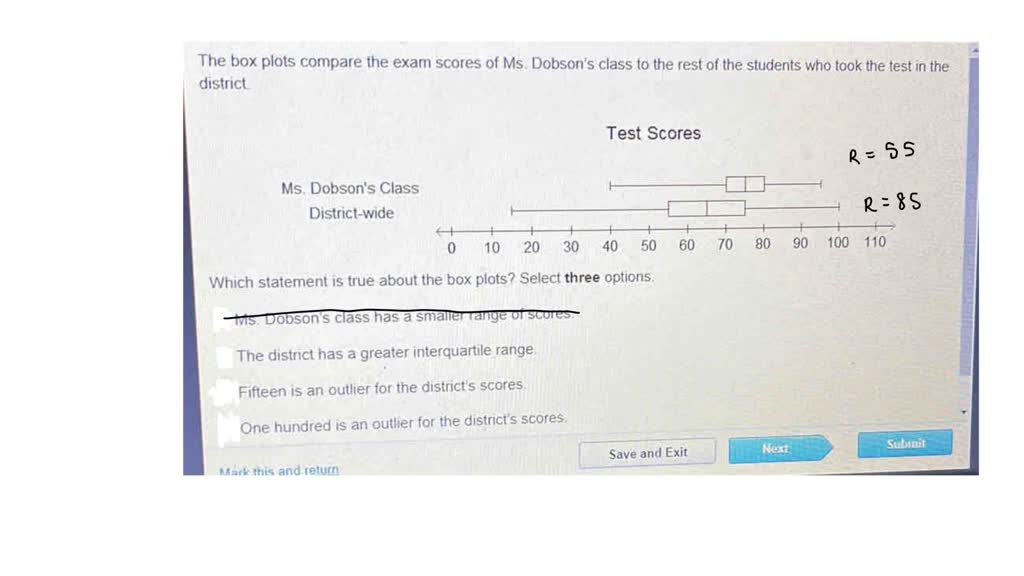 SOLVED The box plots compare the exam scores of Ms. Dobson's class to
