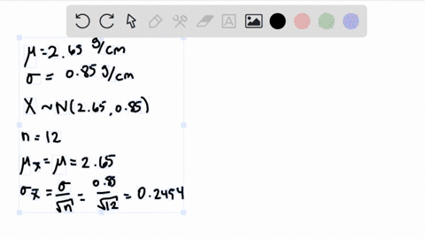 suppose-the-sediment-density-gcm-of-a-randomly-selected-specimen-from-a-certain-region-is-normally-distributed-with-mean-265-and-standard-deviation-085-if-a-random-sample-of-12-specimens-is-58838