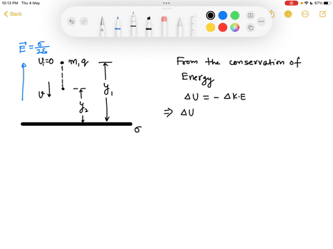 a-tiny-ball-with-a-mass-of-4-miligram-and-a-charge-of-40-nc-falls-from-rest-at-a-distance-of-020-m-above-a-gigantic-flat-insualiting-sheet-of-charge-with-a-uniform-surface-charge-density-1pcm2-calcula