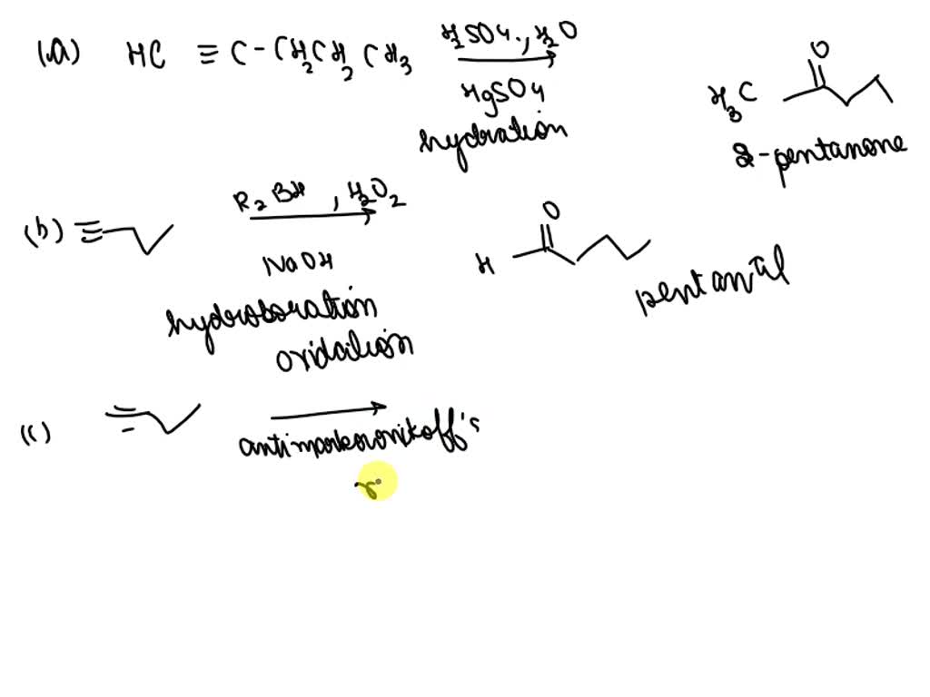 SOLVED: 9.36 Predict the products obtained when 1-pentyne reacts with ...