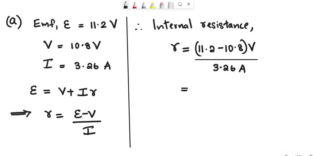 SOLVED A current of 2.22 A is generated from a battery whose internal