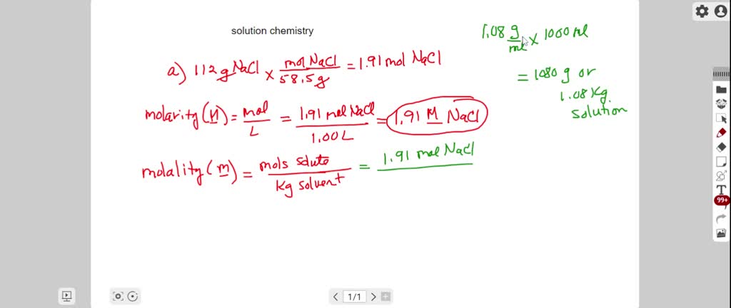 Solved An Aqueous Nacl Solution Is Made Using 112 G Of Nacl Diluted To