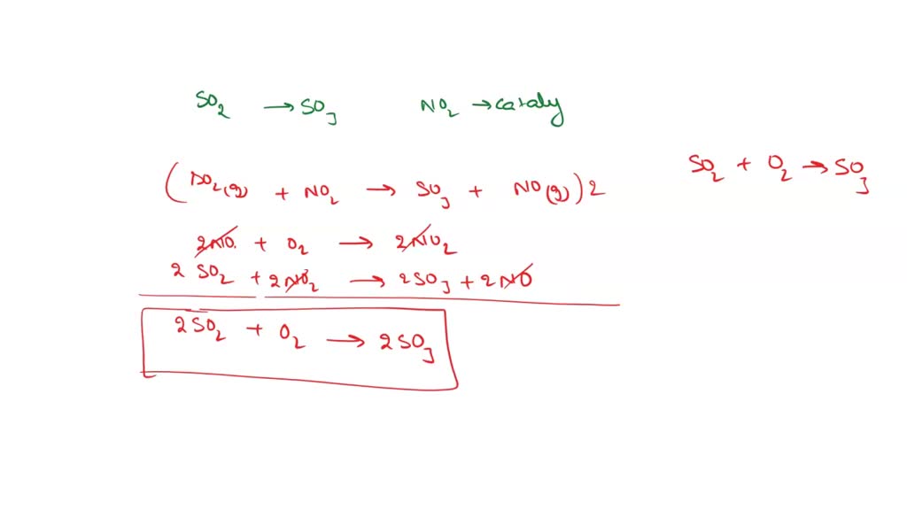 The oxidation of SO2 to SO3 is catalyzed by NO2. The reaction proceeds