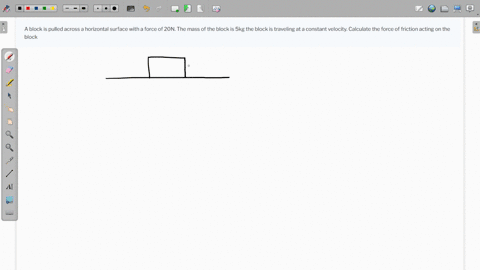 a-block-is-pulled-across-a-horizontal-surface-with-a-force-of-20n-the-mass-of-the-block-is-5kg-the-block-is-traveling-at-a-constant-velocity-calculate-the-force-of-friction-acting-on-the-blo-74983