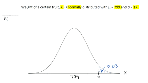 particular-fruits-weights-are-normally-distributed-with-a-mean-of-799-grams-and-a-standard-deviation-of-17-grams-the-heaviest-3-of-fruits-weigh-more-than-how-many-grams-give-your-answer-to-t-40906