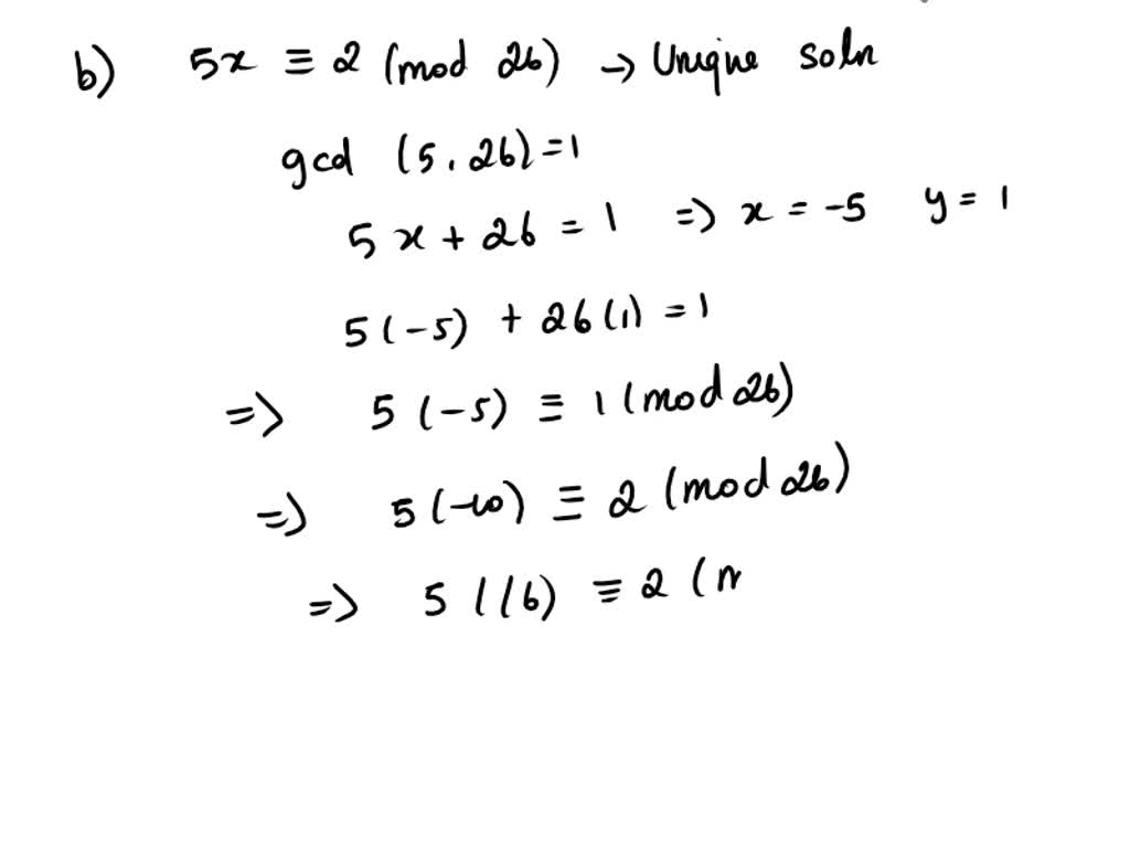 SOLVED: Solve the following linear congruences: (a) 25x â‰¡ 15 (mod 29 ...