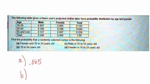 the-following-table-gives-future-years-projected-civilian-labor-force-probability-distribution-by-age-and-gender-age-male-femalc-total-16-24-0067-065-132-2554-346-0298-0644-55and-over-0127-0-02073