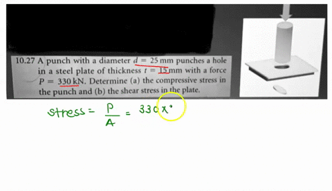 p_330kn-1027-a-punch-with-a-diameter-d-25-mm-punches-hole-in-a-steel-plate-of-thickness-15-mm-with-force-p-330-kn_-determine-a-the-compressive-stress-in-the-punch-and-b-the-shear-stress-in-t-01643