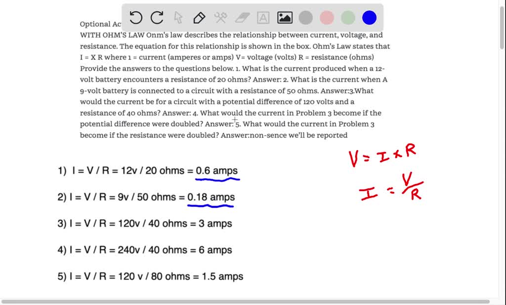 SOLVED Optional Activity 4 Calculating Current with Ohm's Law Ohm's