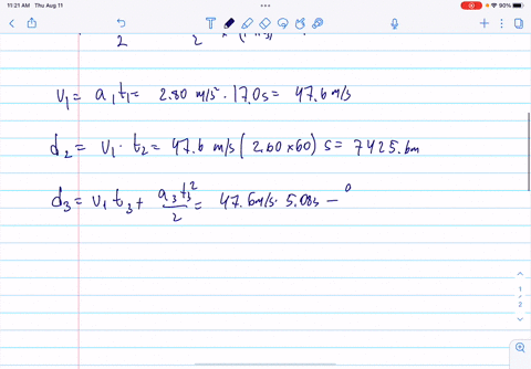 a-record-of-travel-along-a-straight-path-is-as-follows-1-start-from-rest-with-constant-acceleration-of-280-ms2-for-170-s-2-maintain-a-constant-velocity-for-the-next-260-min-3-apply-a-constan-11713