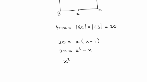 a-rectangle-is-drawn-so-that-the-width-is-1-feet-shorter-than-the-length-the-area-of-the-rectangle-is-20-square-feet-find-the-length-of-the-rectangle