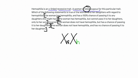 hemophilia-is-an-x-linked-recessive-trait-a-woman-is-heterozygous-for-this-particular-trait-which-of-the-following-statements-is-true-of-the-woman-and-her-daughters-with-regard-to-hemophilia-the-woman