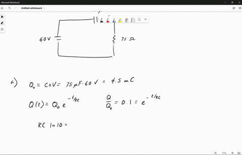a-175-f-capacitor-is-charged-to-a-potential-of-600-v-and-then-discharged-through-a-750-q-resistor-how-long-after-discharge-begins-does-it-take-for-the-capacitor-to-lose-900-of-its-initial-ch-48358