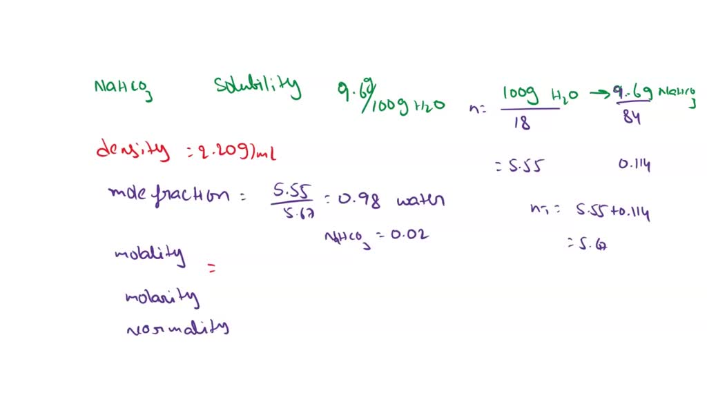 SOLVED: The solubility of sodium bicarbonate, NaHCO3, in water at 20Â°C ...