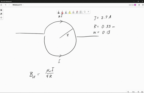 calculate-the-magnetic-field-at-the-center-of-the-loop-shown-in-the-figure-the-current-is-i-27-a-the-fraction-of-the-current-that-flows-in-the-upper-semicircle-is-013-the-radius-of-the-circl-34544
