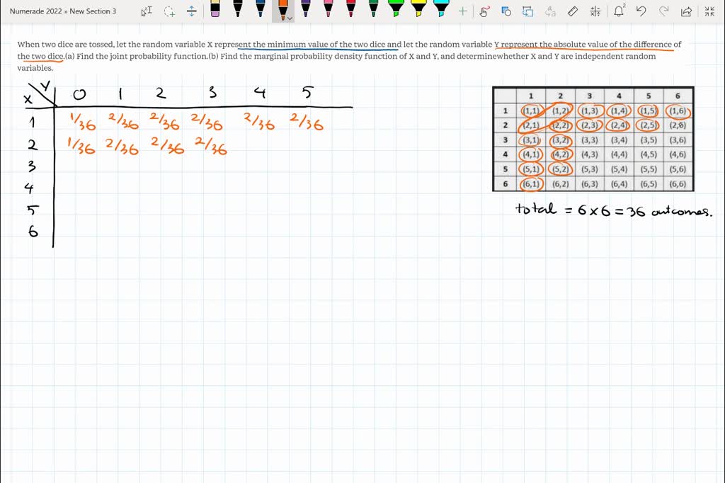 SOLVED When two dice are tossed, let the random variable X represent
