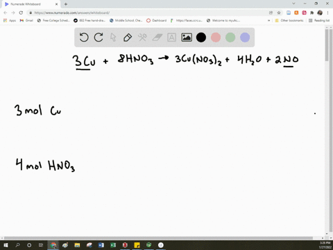 mol-of-cu-was-added-to-solution-containing-moles-0f-hnoz-which-react-according-to-the-following-chemical-equation-3cu-8hno-3cuno32-4h2o-2no-what-is-the-limiting-reactant-lr-and-how-many-mole-06168