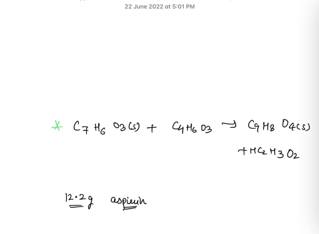 SOLVED Aspirin, C9H8O4(s), can be synthesized from salicylic acid