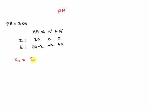 a-20-molar-solution-of-a-weak-monoprotic-acid-ha-has-a-ph-of-300-the-equilibrium-constant-is-a-20x10-3-b-50x10-3-c-20x10-7-d-50x10-6-e-50x10-7-29573