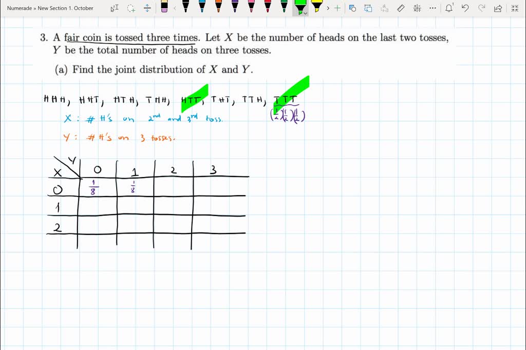 SOLVED: Question 12 Consider an experiment of tossing a fair coin three ...