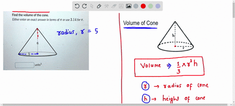 find-the-volume-of-the-cone-either-enter-an-exact-answer-in-terms-of-t-or-use-314-for-t-units-73037