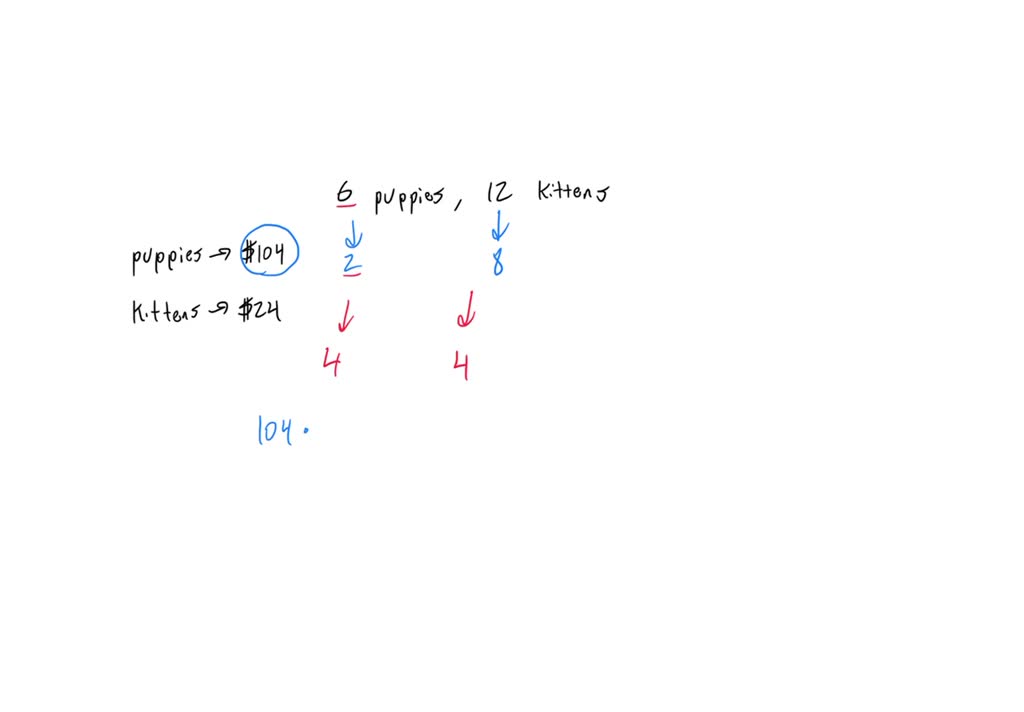 The pet store had 6 puppies selling for 104 each and 12 Kittens selling