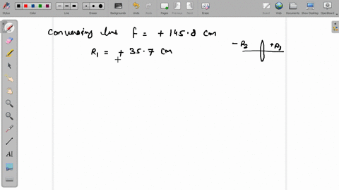 the-focal-length-of-a-converging-lens-in-air-is-1458-cm-the-radii-of-curvature-of-the-surfaces-comprising-the-lens-are-r1-357-cm-and-r2-600-cm-both-having-their-center-of-curvatures-on-the-back-side-o
