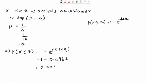 the-time-between-arrivals-of-customers-at-the-drive-up-window-of-a-bank-follows-an-exponential-distribution-with-a-mean-of-10-minutes-awhat-is-the-probability-that-the-arrival-time-between-c-56441