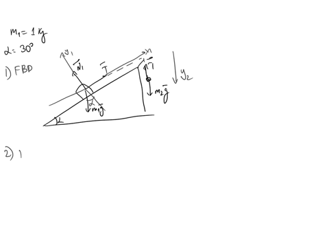 consider-the-system-of-two-masses-connected-by-weightless-strings-on-the-right-a-box-of-mass-m11kg-sits-on-an-inclined-frictionless-surface-with-an-angle-of-a-30-degrees-a-second-mass-hangs-29577