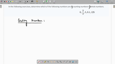in-the-following-exercises-determine-which-of-the-following-numbers-are-a-counting-numbers-b-whole-numbers-0-frac23-581125-2