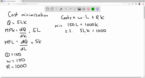 production-process-using-two-inputs-labor-and-capital-can-be-written-as-q-5lk-mpk-5l-mpl-5k-where-q-represents-output-per-day-tons-the-unit-costs-of-inputs-are-150-for-labor-l-and-1000-for-c-58991