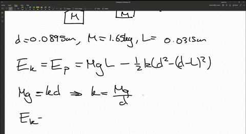 an-ideal-spring-hangs-from-the-ceiling-a-165-kg-mass-is-hung-from-the-spring-stretching-the-spring-distance-00895-m-from-its-original-length-when-it-reaches-equilibrium-the-mass-is-then-lift-10069
