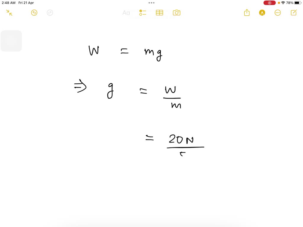 SOLVED Calculate the acceleration due to gravity (g) in m/s2 on a