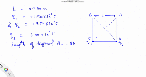 the-drawing-shows-square-each-side-of-which-has-a-length-of-l-0250m-two-different-positive-charges-41-and-92-are-fixed-at-the-corners-of-the-square-find-the-electric-potential-energy-of-a-th-40214