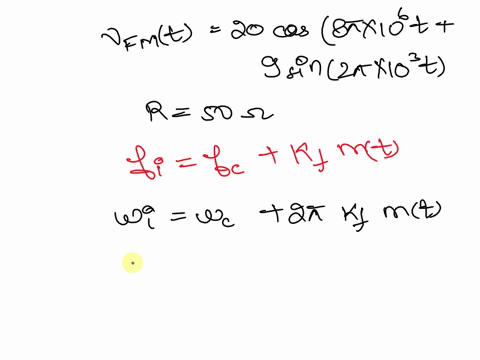 an-fm-wave-is-given-by-ufmt-20-cos-8106-t-9-sin-2103-t-calculate-the-frequency-deviation-bandwidth-and-power-developed-across-a-50-load-determine-whether-the-above-system-is-a-narrowband-or-73983