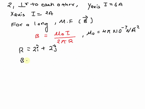 two-long-thin-wires-are-on-the-same-plane-but-perpendicular-to-each-other-the-wire-on-the-y-axis-carries-a-current-of-6-a-in-the-y-direction-the-wire-on-the-x-axis-carries-a-current-of-2-a-i-83022