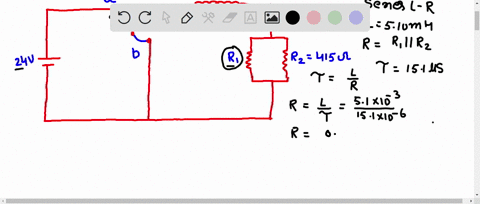 consider-the-circuit-shown-in-the-figure-below-where-l-510-mh-and-r2-415-n_-7000-240-v-a-when-the-switch-is-in-position-a-for-what-value-of-r1-will-the-circuit-have-time-constant-of-151-ps-0-18975