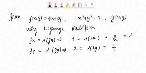use-lagrange-multipliers-to-find-the-maximum-and-minimum-values-of-the-function-subject-t0-the-given-constraint-if-an-answer-does-not-exist-enter-dne-xy-4x-2y-x2-v2-5-maximum-minimum-34008