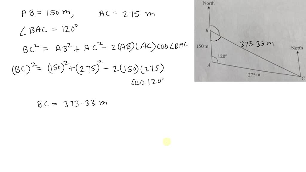 The Diagram Shows The Positions Of Three Ships, A, B, And C. North 150m ...