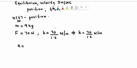 point-a-frictionless-spring-with-a-9-kg-mass-can-be-held-stretched-16-meters-beyond-its-natural-length-by-a-force-of-70-newtons_-if-the-spring-begins-at-its-equilibrium-position-but-a-push-g-87055