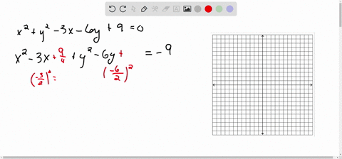 a-circle-has-the-equation-x2y2-3x-6y90-graph-the-circle-using-the-center-hk-and-radius-r-find-the-intercepts-if-any-of-the-graphthe-intercepts-are-57978
