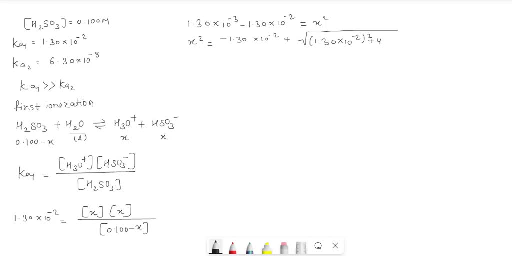 Solved Calculate The Equilibrium Concentrations Of H2so3 H Hso3