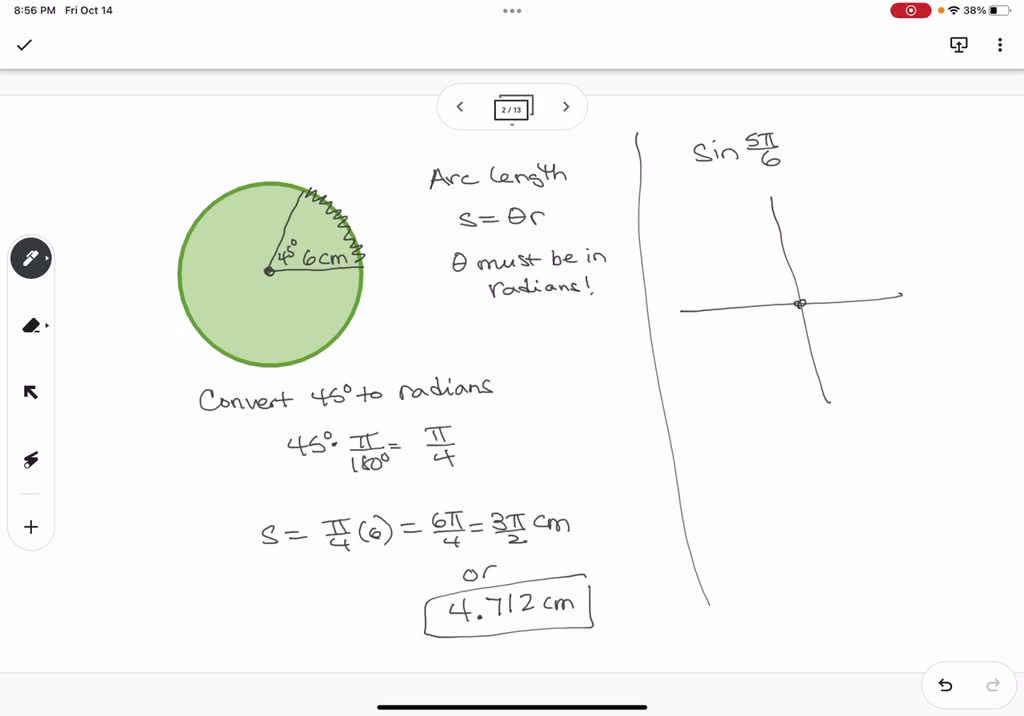 SOLVED: 1. On a circle of radius 6 cm, what is the arc length subtended ...