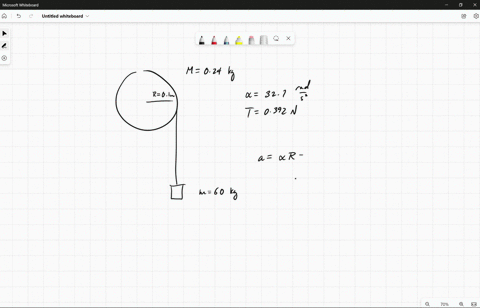 a-uniform-disk-of-unknown-mass-m-and-radius-r-10-cm-is-free-to-rotate-around-a-fixed-horizontal-axle-supported-in-frictionless-bearing-a-light-string-is-wrapped-around-the-rim-of-the-disk-an-12845