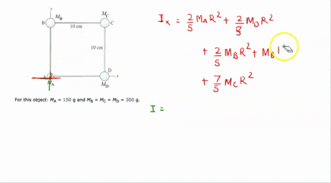 the-four-masses-shown-in-the-figure-below-are-connected-by-massless-rigid-rods-mb-10-cm-10-cm-ma-mp-for-this-object-ma-150-and-mb-mc-md-300-g_-a-find-the-moment-of-inertia-about-an-axis-that-70315